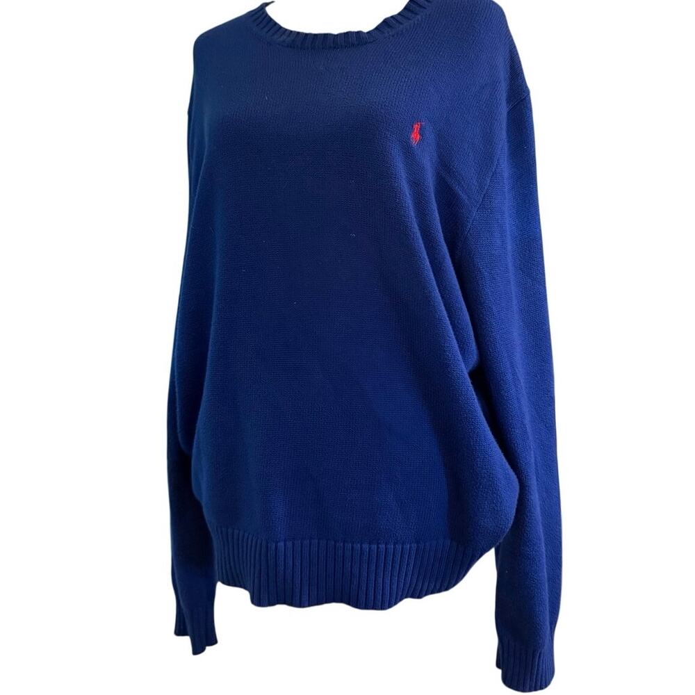 Polo Ralph Lauren Men's  Blue Pima Cotton V-Neck Sweater Size XL Red Pony